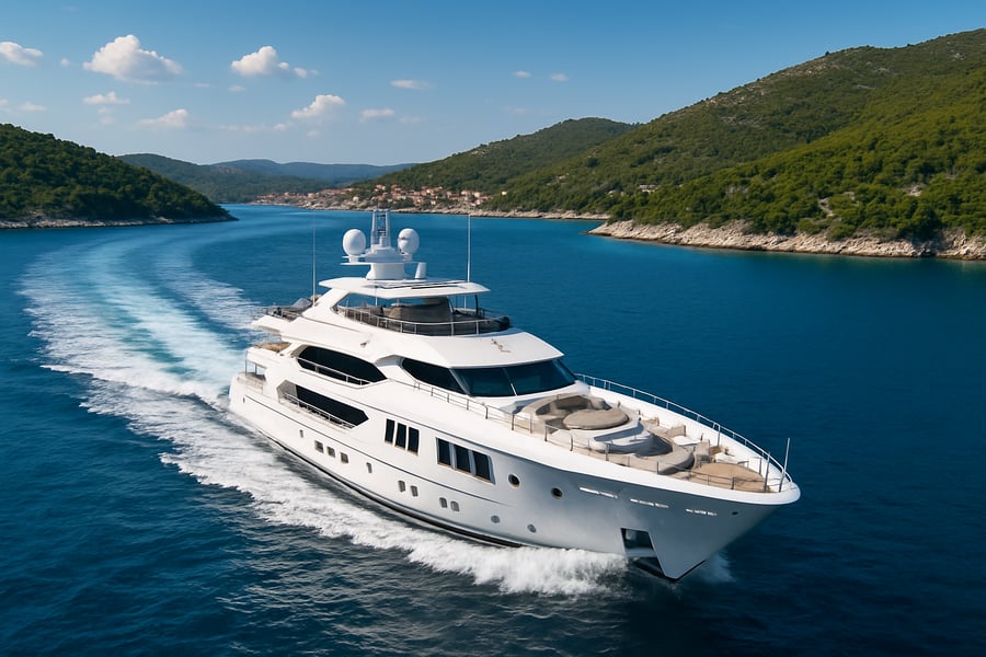 Luxury yacht cruising along the Croatian coast Luxury yacht cruising along the Croatian coast
