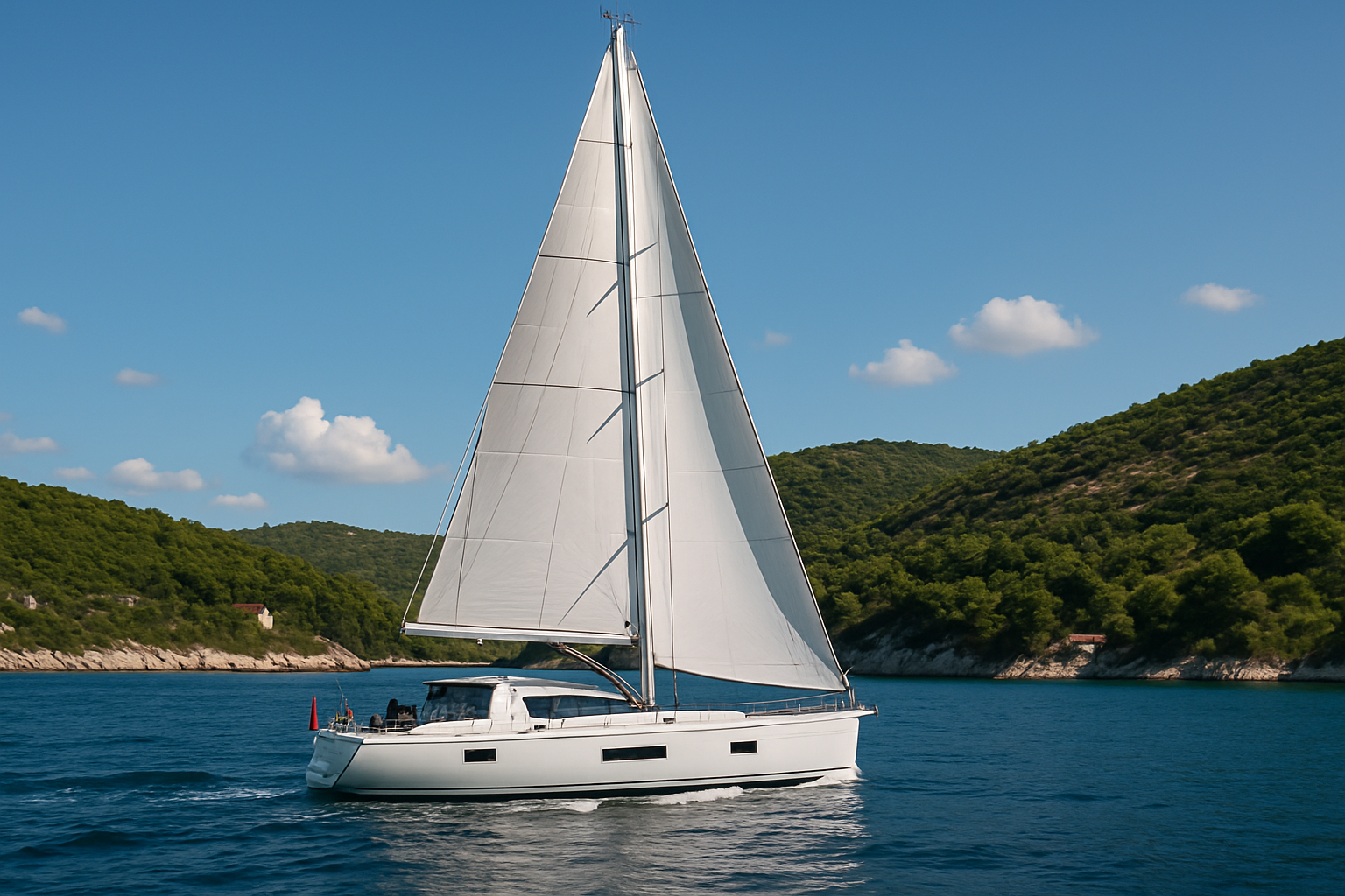 Modern sailboat cruising along the Croatian coast