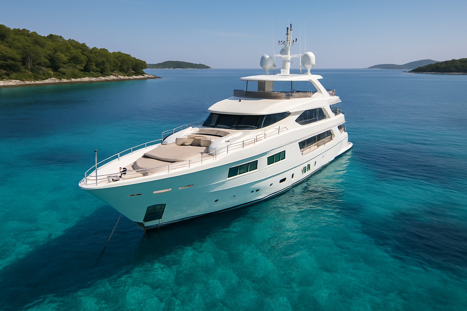 Luxury yacht anchored in clear Croatian waters